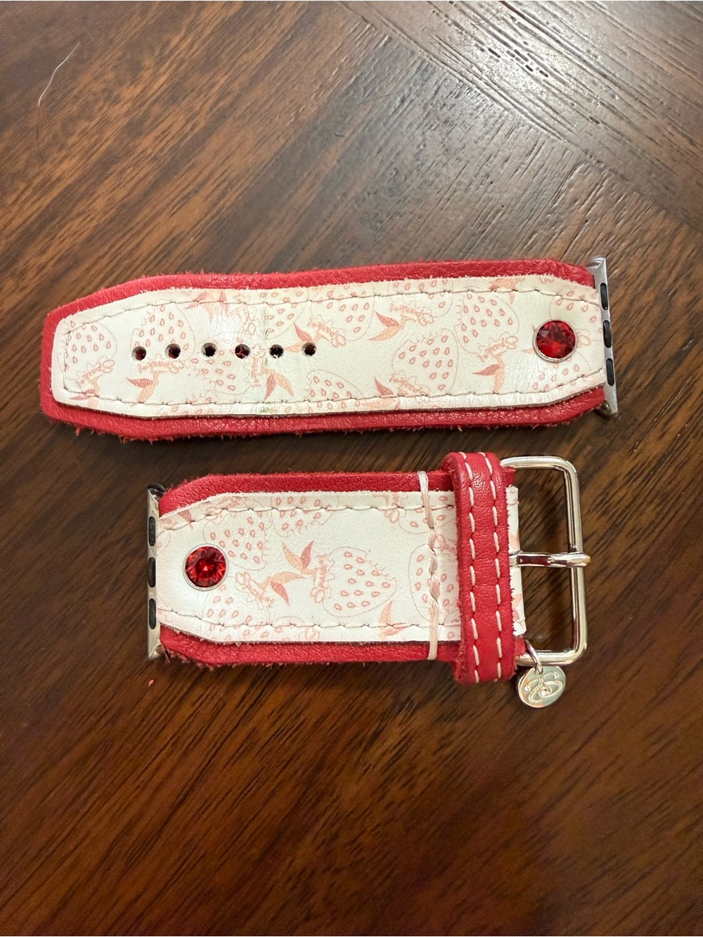 Red & Cream Strawberry Print Watch Band with Red Gem Accents Sparkl Watch Band.
